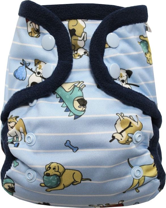 Breberky Svrchní kalhotky MINI - Psí svět PAT, sv.modré patentky + tm.modré lemování - obrázek 1