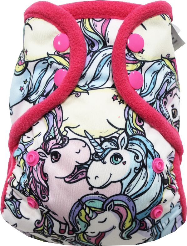 Breberky Svrchní kalhotky MINI - Šťastný jednorožec PAT, růžové patentky + růžové lemování - obrázek 1