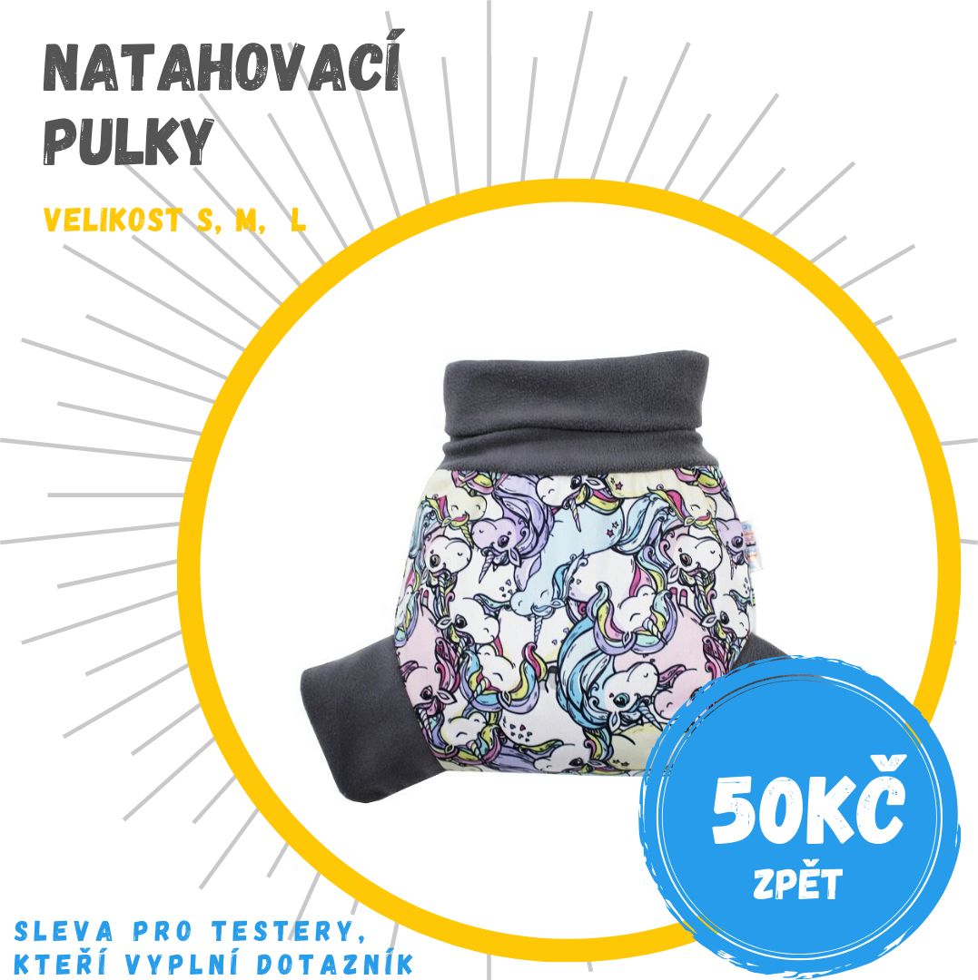 Breberky Natahovací PUL svrchní kalhotky - Šťastný jednorožec, šedé lemování velikost: S (4-7kg) - obrázek 1