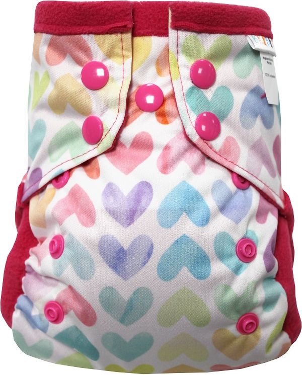 Breberky Kapsová plenka MINI - Duhová srdíčka PAT, růžové patentky + růžový fleece - obrázek 1