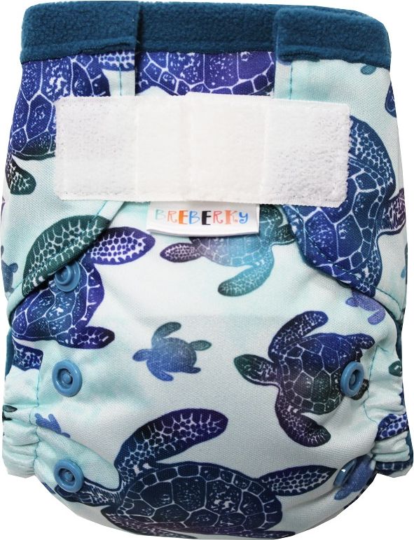 Breberky Kapsová plenka MINI XS bez křidélek - Mořské želvy SZ, tmavě modrý fleece - obrázek 1