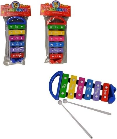 Xylofon dětský barevný 25cm set se 2 paličkami kov *HUDEBNÍ NÁSTROJE* - obrázek 1