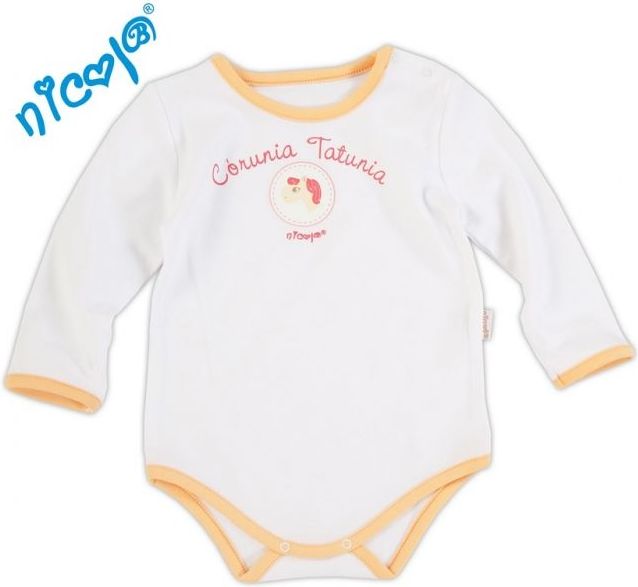 Body dl.rukáv s potiskem Koníček - bílá/sv. lososový lem - 92 (18-24m) / 92 - obrázek 1