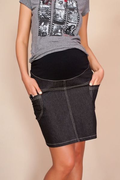 Těhotenské sukně JEANS s kapsami - černá - XS (32-34) - obrázek 3