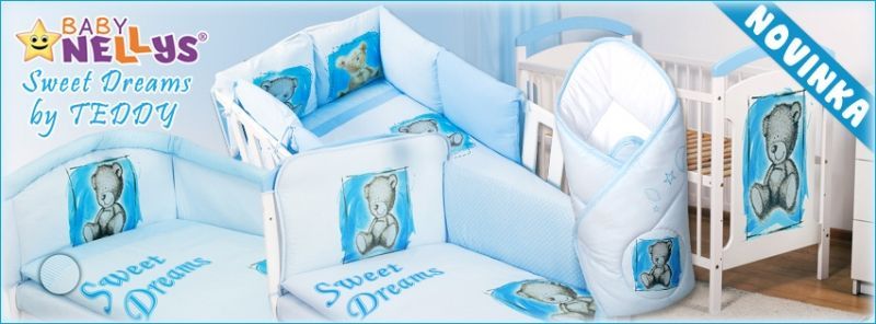 Dřevěná postýlka 2 v 1 Nellys Sweet Dreams by Teddy - modrá/bílá - 120x60 - obrázek 2