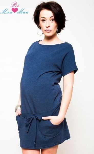 Těhotenské šaty Be MaaMaa - ESTELLE - jeans - S/M - obrázek 2
