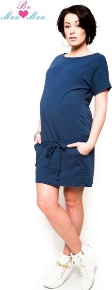 Těhotenské šaty Be MaaMaa - ESTELLE - jeans - S/M - obrázek 3