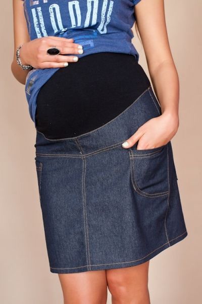 Těhotenské sukně JEANS s kapsami - granátová - XS (32-34) / XS - obrázek 3