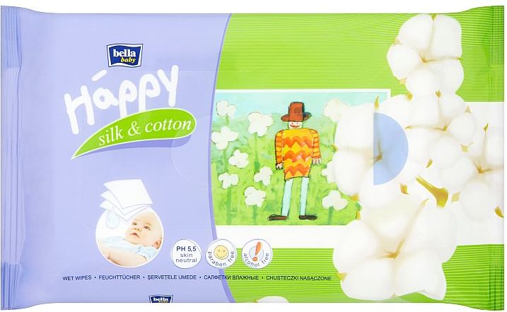 Bella Baby Happy Hedvábí a Bavlna vlhčené ubrousky 64 ks - obrázek 1