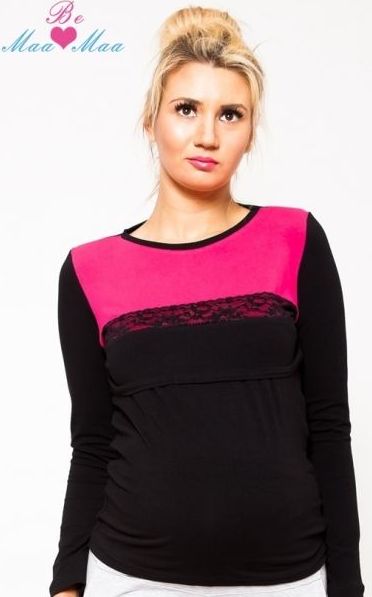 Těhotenské triko/halenka Ivana - černá/růžová, KOJÍCÍ - L/XL - obrázek 1