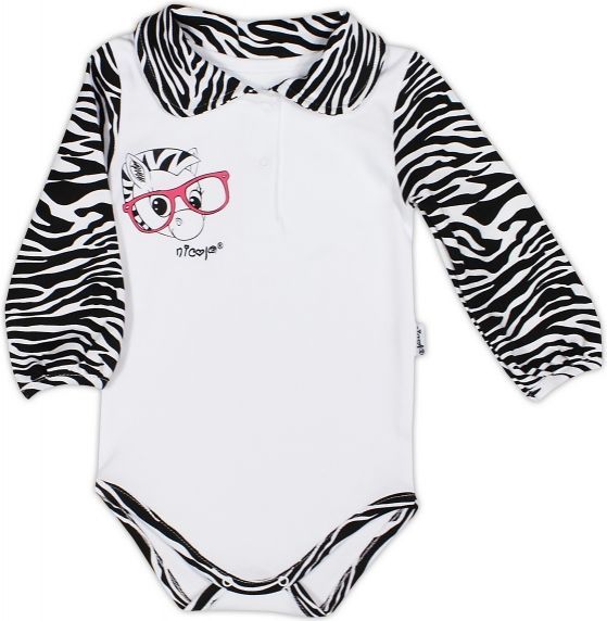 Bavlněné body NICOL ZEBRA dlouhý rukáv - černobílé s límečkem - 92 (18-24m) / 92 - obrázek 1