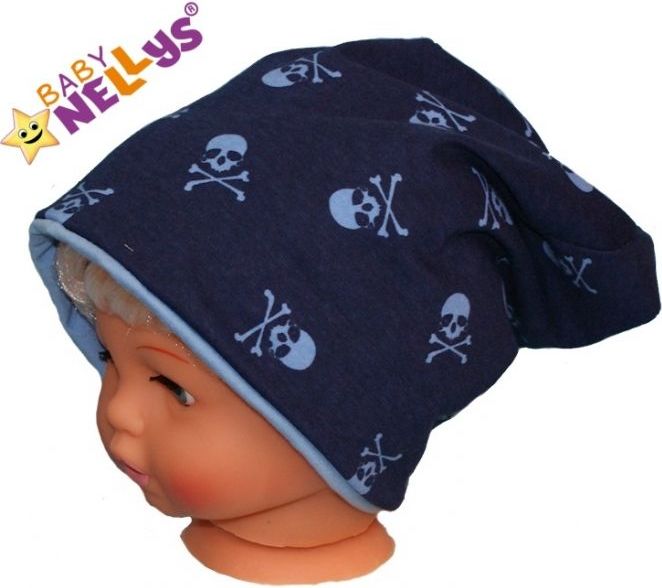 Bavlněná sada čepička a nákrčník s lebkami Baby Nellys ® - tm. modrá - 50/52 čepičky obvod - obrázek 2