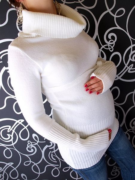 Těhotenská roláková tunika s páskem - bílá - obrázek 1