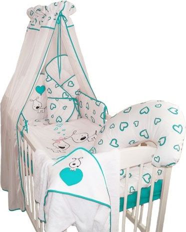 Mantinel s povlečením PUPPY LOVE - tyrkys se srdíčky - 135x100 - obrázek 1