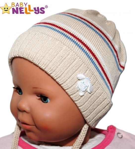 Čepička Proužek Baby Nellys ® na zavazování - béžová - 38/40 čepičky obvod - obrázek 1