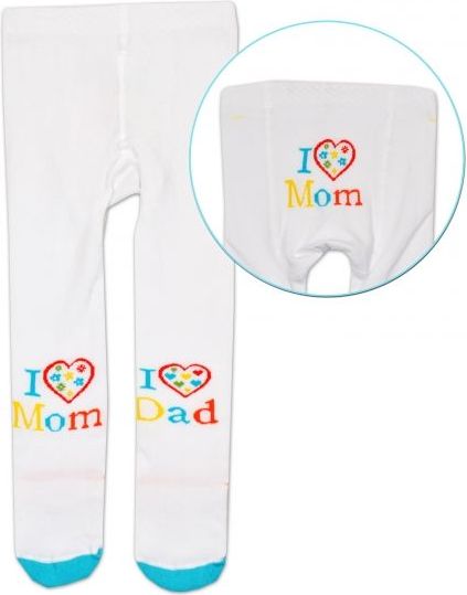Bavlněné punčocháče Baby Nellys ® - I love Mom, I love Dad - bílé - 80/86 - obrázek 1