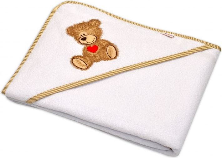 Froté osuška s kapucí Baby Nellys® 80x80cm Sweet TEDDY - bílá - obrázek 1