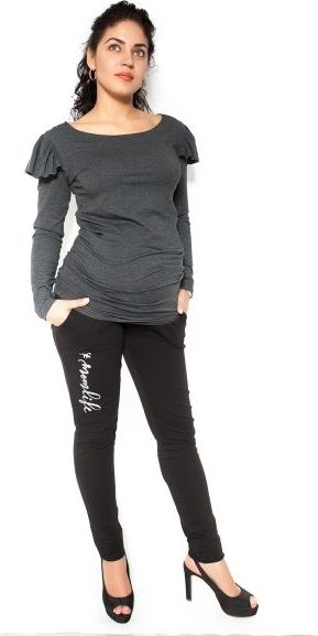 Těhotenské tepláky,kalhoty MOM life - černé - XL - L (40) / L - obrázek 4