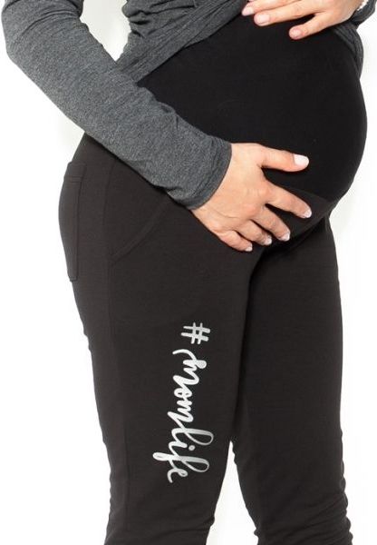 Těhotenské tepláky,kalhoty MOM life - černé - XL - L (40) / L - obrázek 5