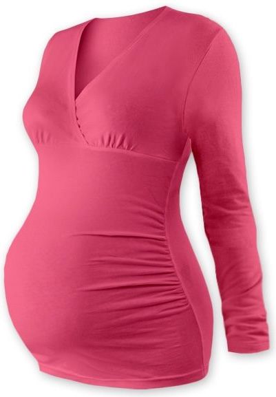 Těhotenské triko/tunika dlouhý rukáv EVA - losos. růžové - L/XL - obrázek 1