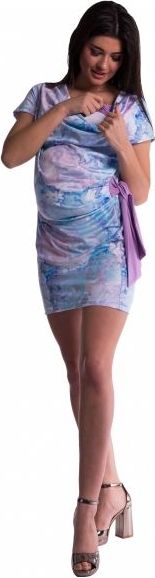 Těhotenské a kojící šaty s květinovým potiskem, s mašlí - modré/fialové - XXL - XXL (44) / XXL - obrázek 1