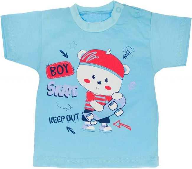 Bavlněné tričko vel. 92 - Medvídek Skate  - tyrkysové - 68 (4-6m) - obrázek 1