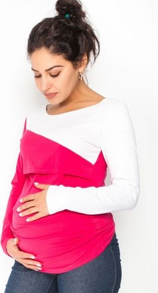 Těhotenské, kojící triko/halenka dlouhý rukáv Jana, vel. M - malina/bílá - XL (42) - obrázek 1