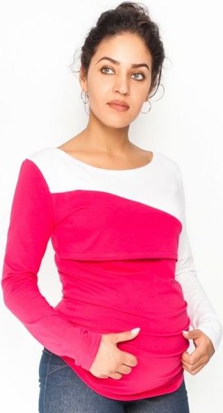 Těhotenské, kojící triko/halenka dlouhý rukáv Jana, vel. M - malina/bílá - XL (42) - obrázek 2