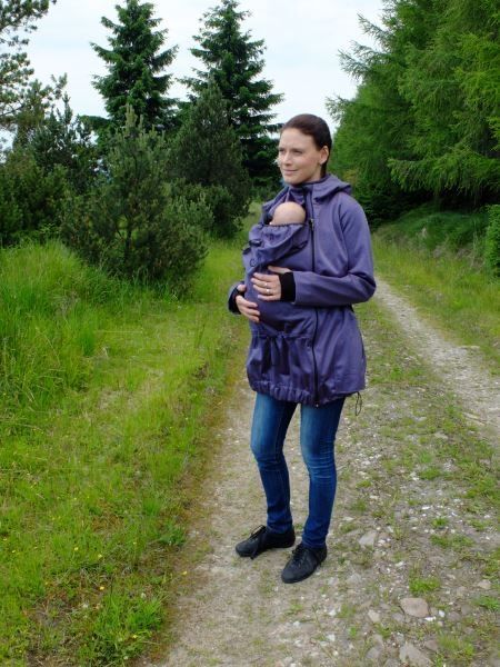 Bunda pro nosící, těhotné - softshellová (přední nošení), tm. modrý melír - M/L - obrázek 5