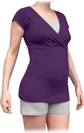 Těhotenské, kojící pyžamo, krátké - švestka/šedý melír, vel. M/L - L/XL - obrázek 1