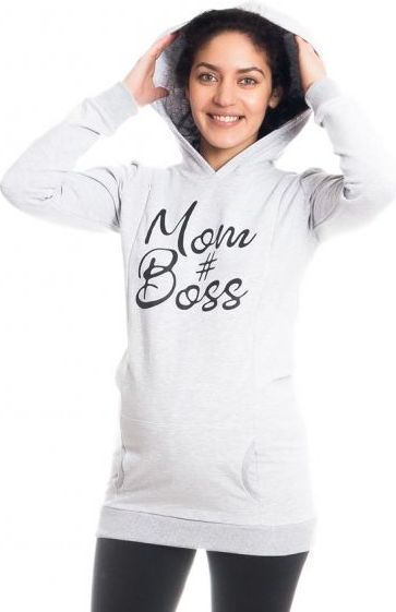Be MaaMaa Těhotenské a kojící triko/mikina Mom Boss, dl. rukáv, sv. šedé, vel. M - obrázek 2