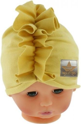 Baby Nellys Jarní/podzimní bavlněná čepice - turban, hořčicová - 44/48 čepičky obvod - obrázek 7