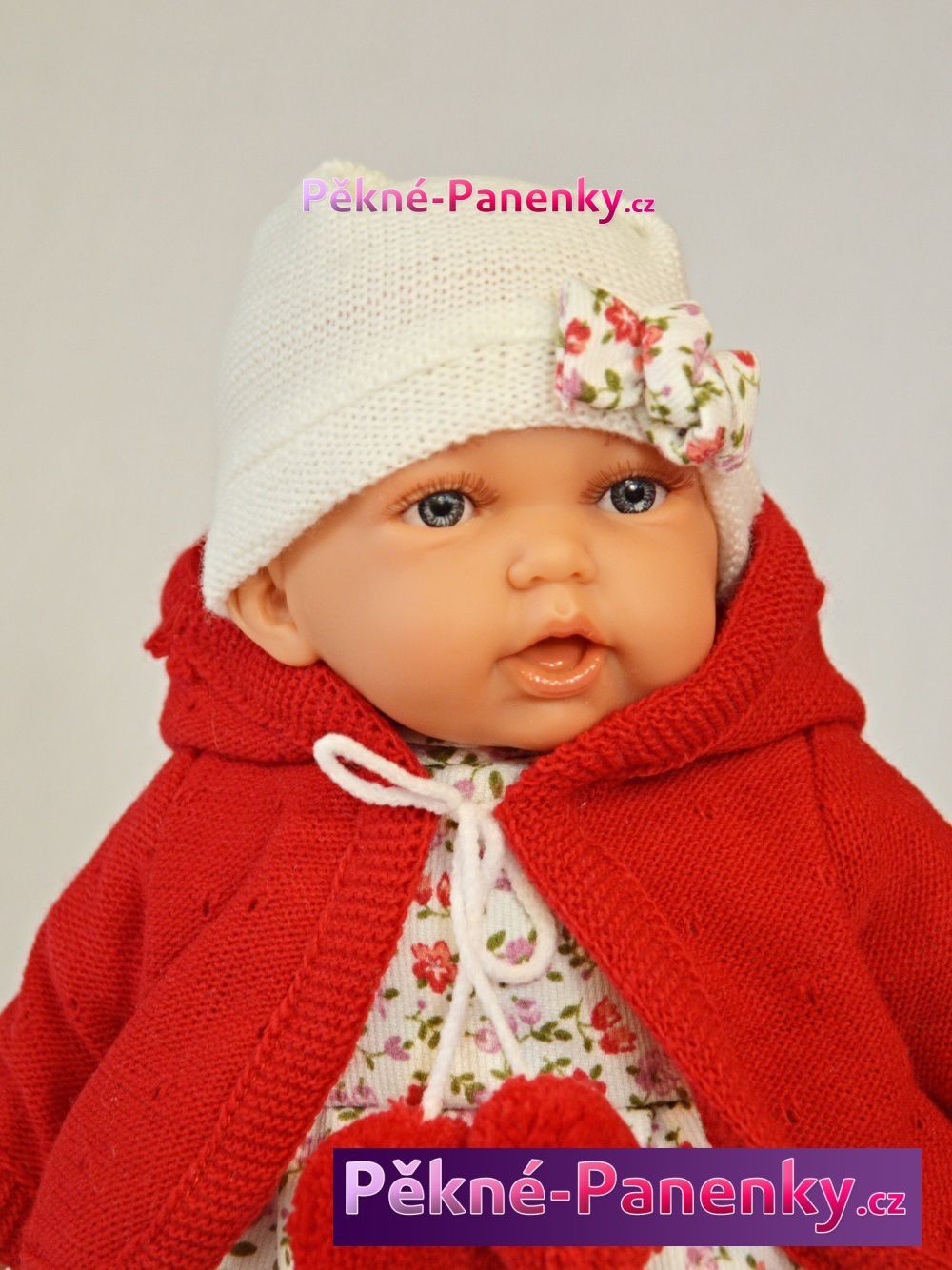 Mluvící realistická panenka Antonio Juan® Petit holčička s červeným svetříkem 27cm - obrázek 1
