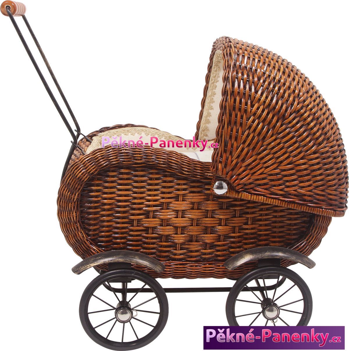Legler dětský retro kočárek pro panenky - tmavé proutí - obrázek 2