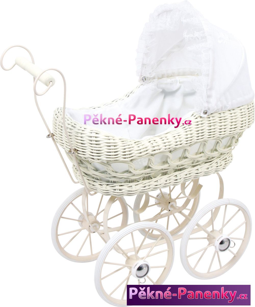 Legler proutěný malý dětský kočárek pro panenky - bílý - obrázek 1