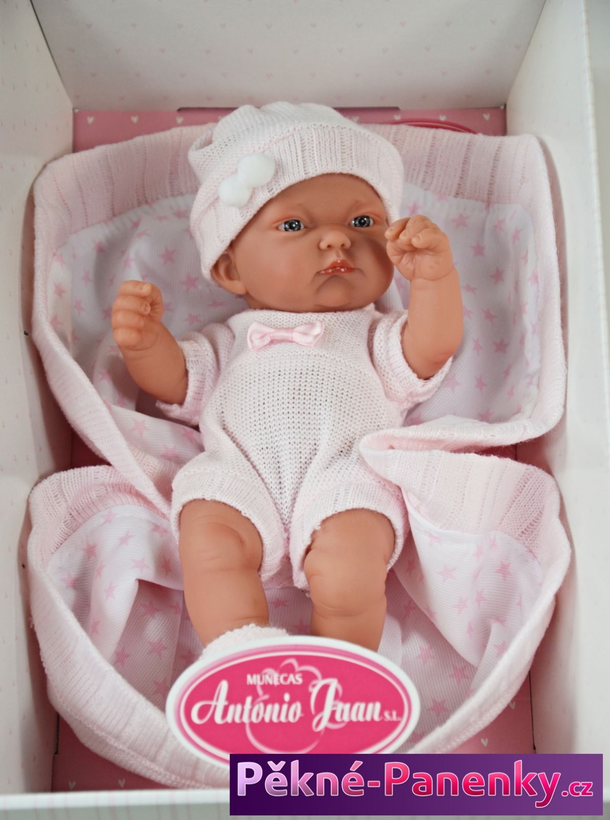 Realistické koupací miminko Antonio Juan® Pitus Mantita růžové s dečkou 26 cm - obrázek 2