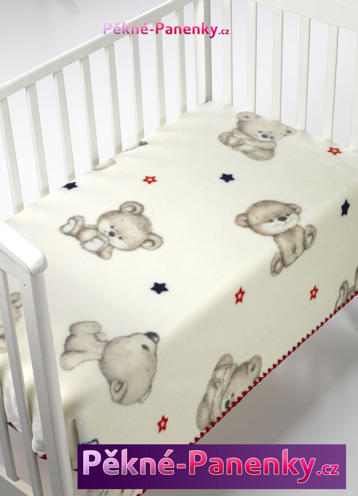 Dětská španělská zimní deka do kočárku MORA® KIDZ medvídek červená 80x110cm - obrázek 2
