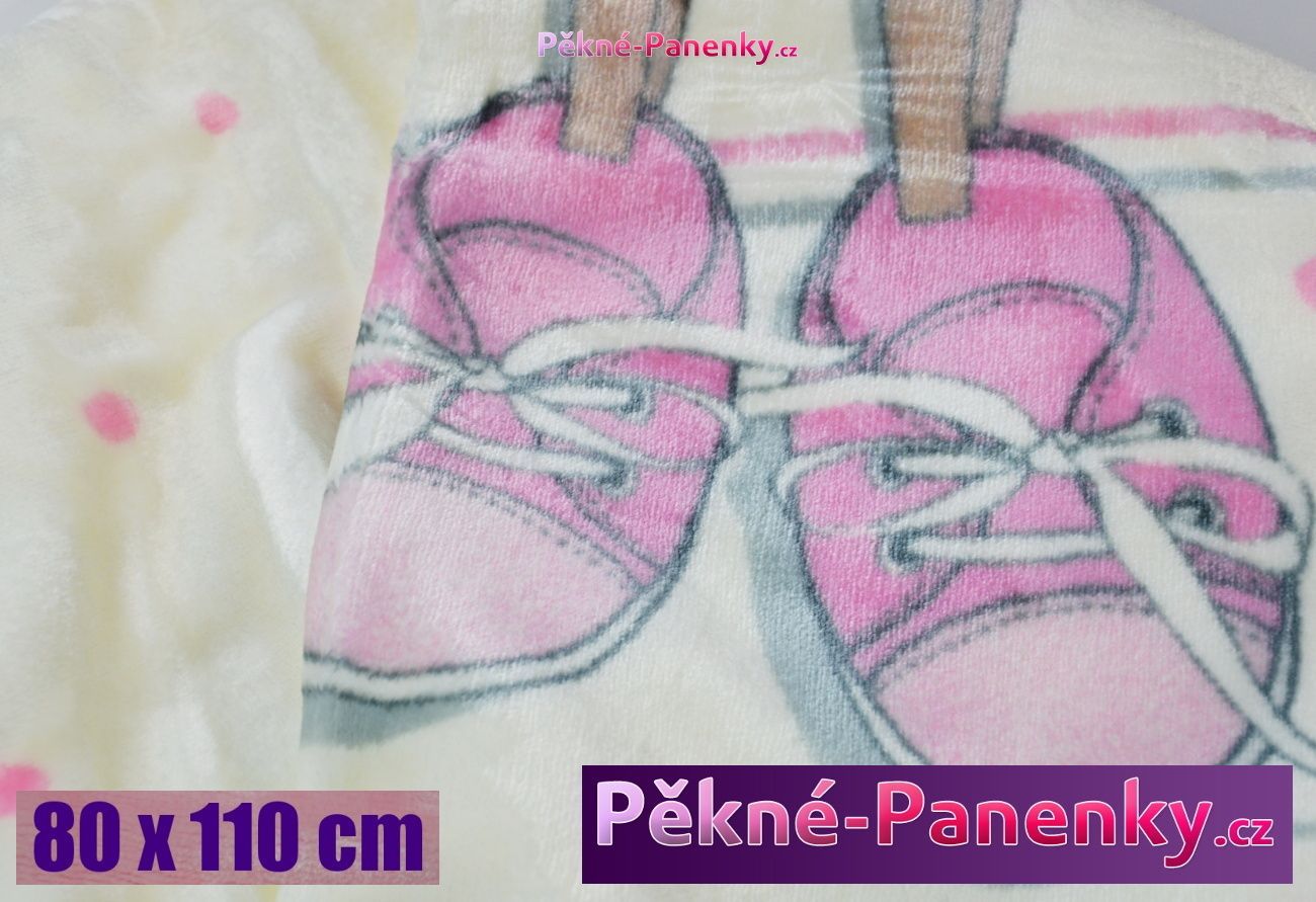 Dětská španělská zimní deka do kočárku MORA® KIDZ botičky růžová 80x110cm - obrázek 1