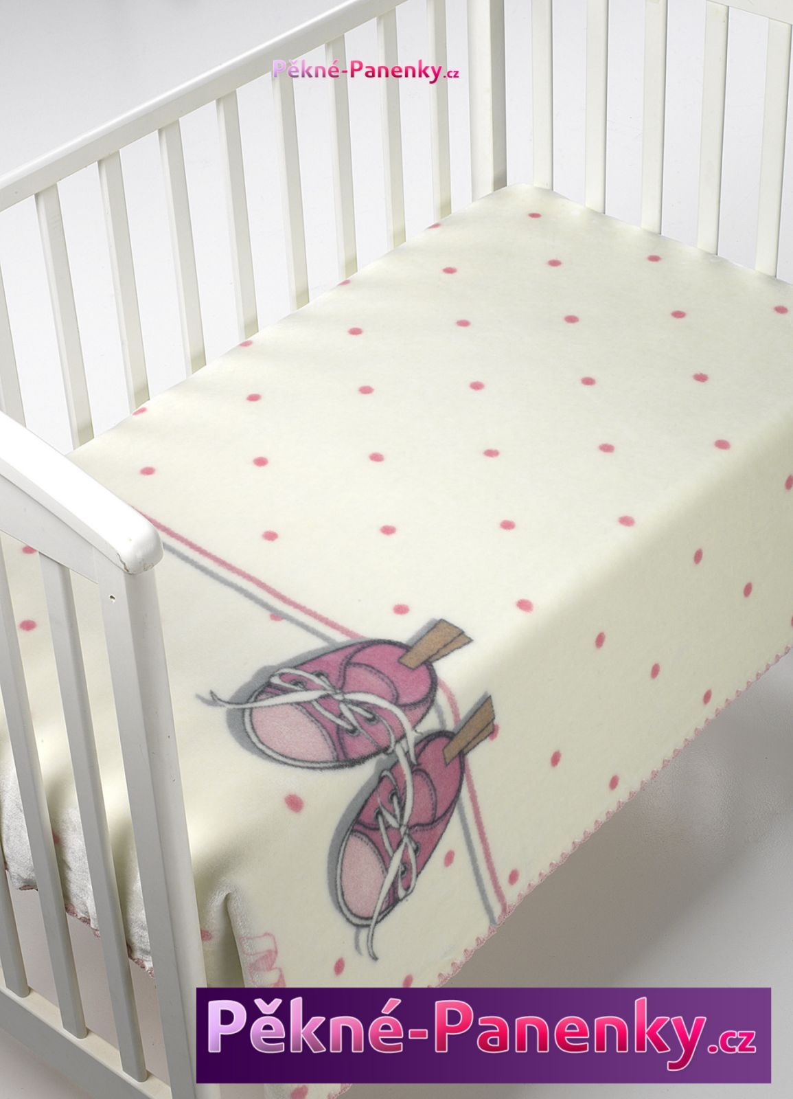 Dětská španělská zimní deka do kočárku MORA® KIDZ botičky růžová 80x110cm - obrázek 2