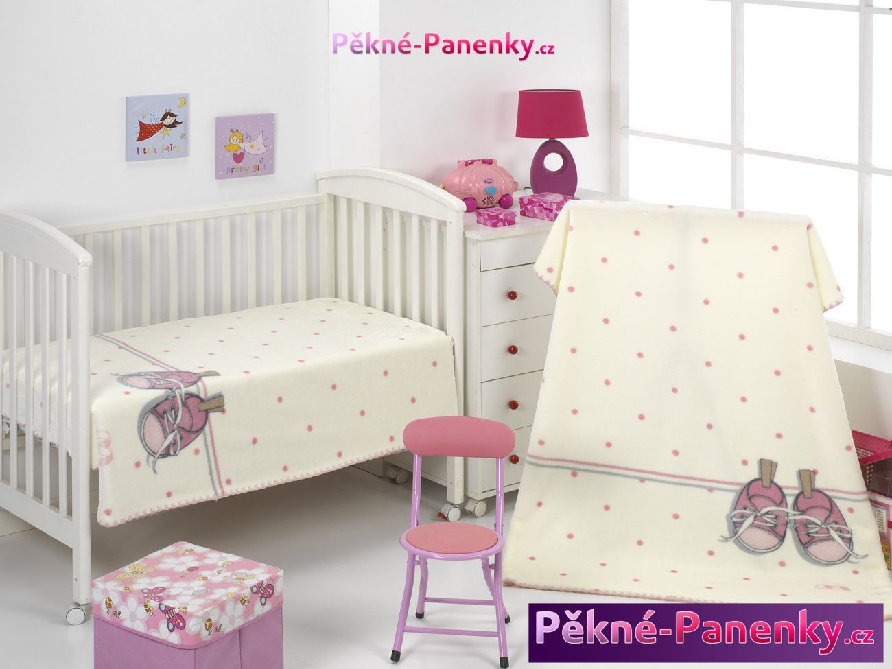 Dětská španělská zimní deka do kočárku MORA® KIDZ botičky růžová 80x110cm - obrázek 7