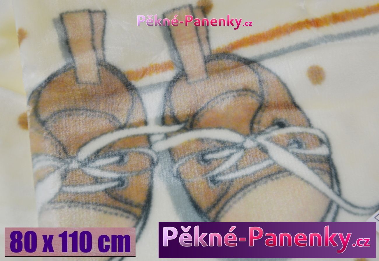 Dětská španělská zimní deka do kočárku MORA® KIDZ botičky béžová 80x110cm - obrázek 1