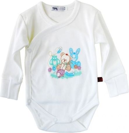 Kojenecké bodýčko Teddy bílé s obrázkem překládací s rukavičkami - obrázek 1