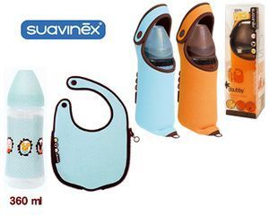 Suavinex Motion láhev + termobryndáček 280ml oranžová/hnědá - obrázek 1