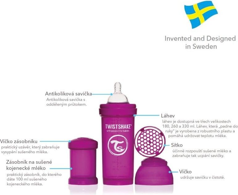 Twistshake antikoliková láhev 330ml- 6 barev BLUE - obrázek 1