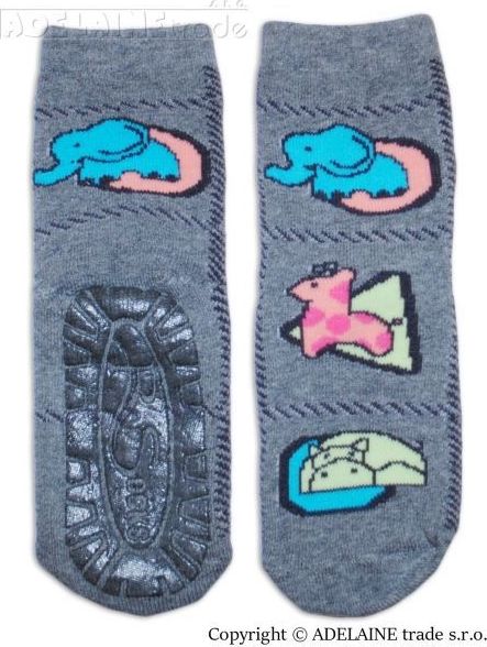 Froté ponožky s ABS (protiskluzová úprava) - Zvířátka ZOO tm. šedá-vel.27-30 - obrázek 1