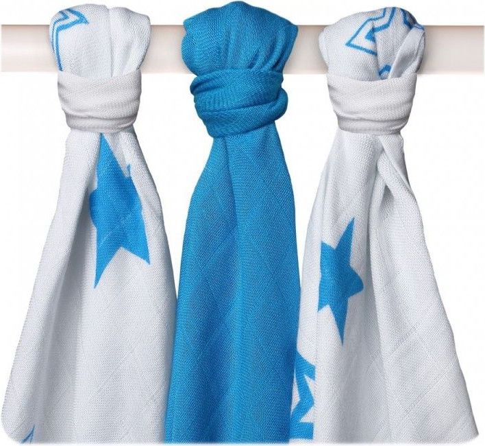 Kikko Bambusové pleny XKKO®BMB Cyan Stars MIX 70x70cm - 3ks - obrázek 1