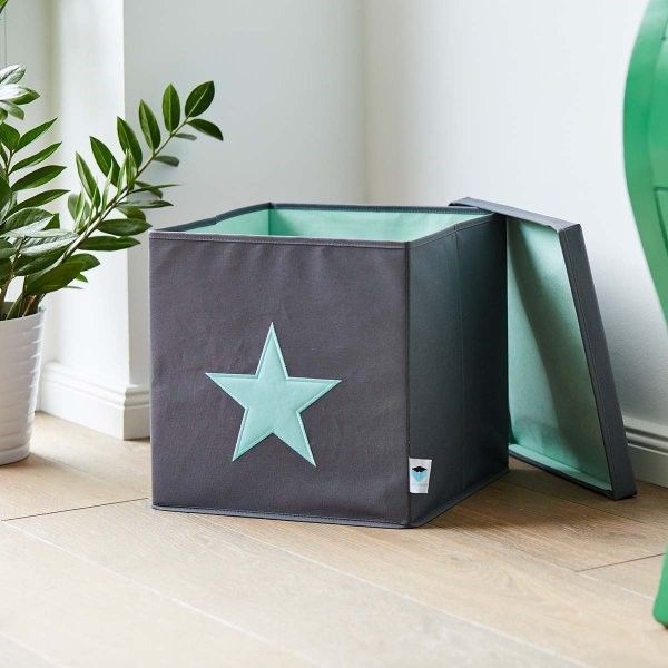 STORE IT Úložný box s víkem  šedá s mint hvězdou - obrázek 3
