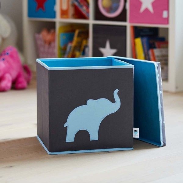 STORE IT Úložný box s víkem  šedá s modrým slonem - obrázek 3