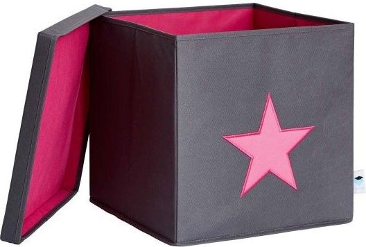 STORE IT Úložný box s víkem   šedá s růžovou hvězdou - obrázek 1