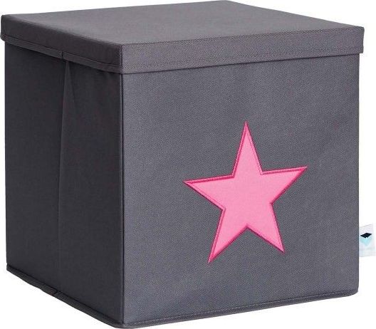 STORE IT Úložný box s víkem   šedá s růžovou hvězdou - obrázek 2